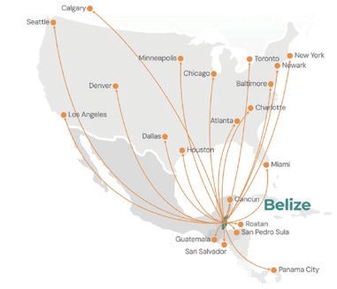 15+ direct international flights to Belize